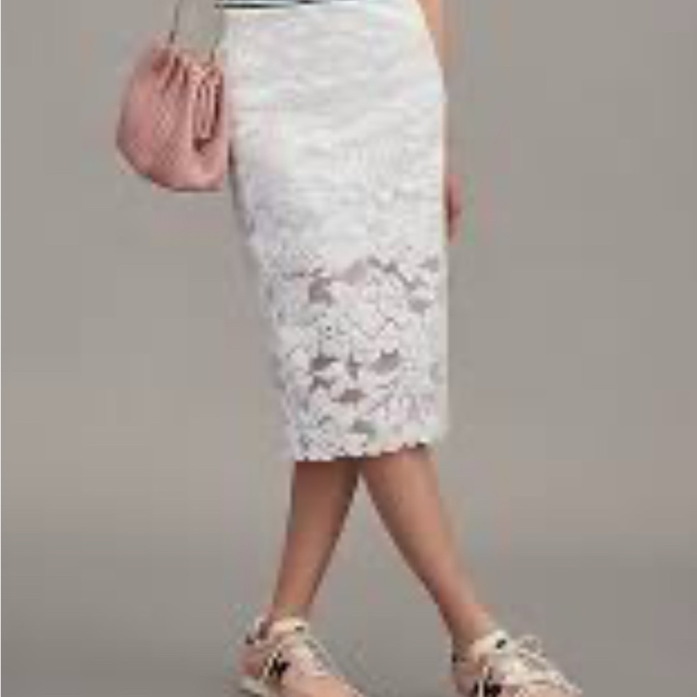 Maeve White Floral Lace Pencil Skirt